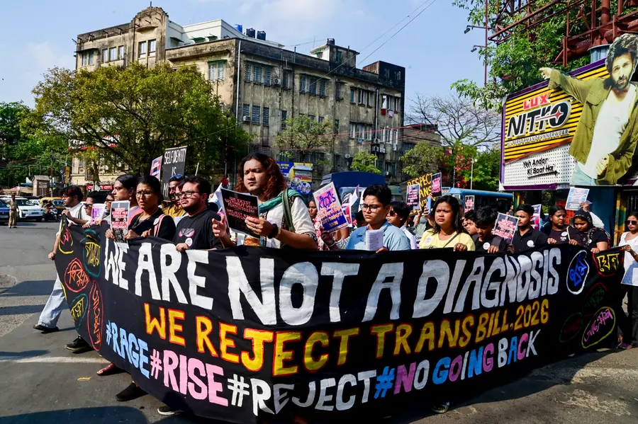 People from the LGBTQ+ community take part in a rally over Transgender (Amendment) Bill, 2026