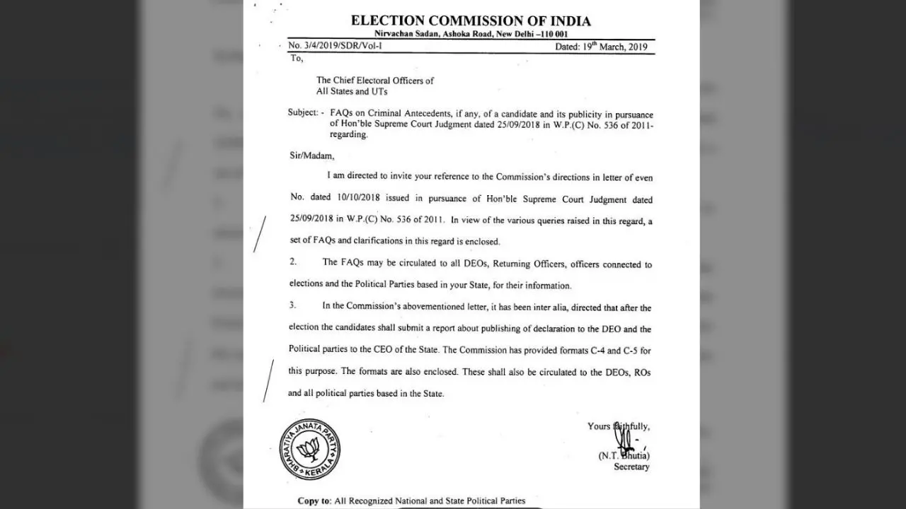 The EC letter shared by CPM Kerala showing BJP emblem | X/CPM Kerala