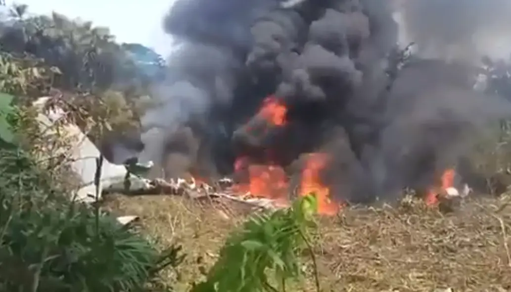 Smoke rises from the crash site of a Colombian military Hercules C-130 transport plane in Puerto Leguizamo