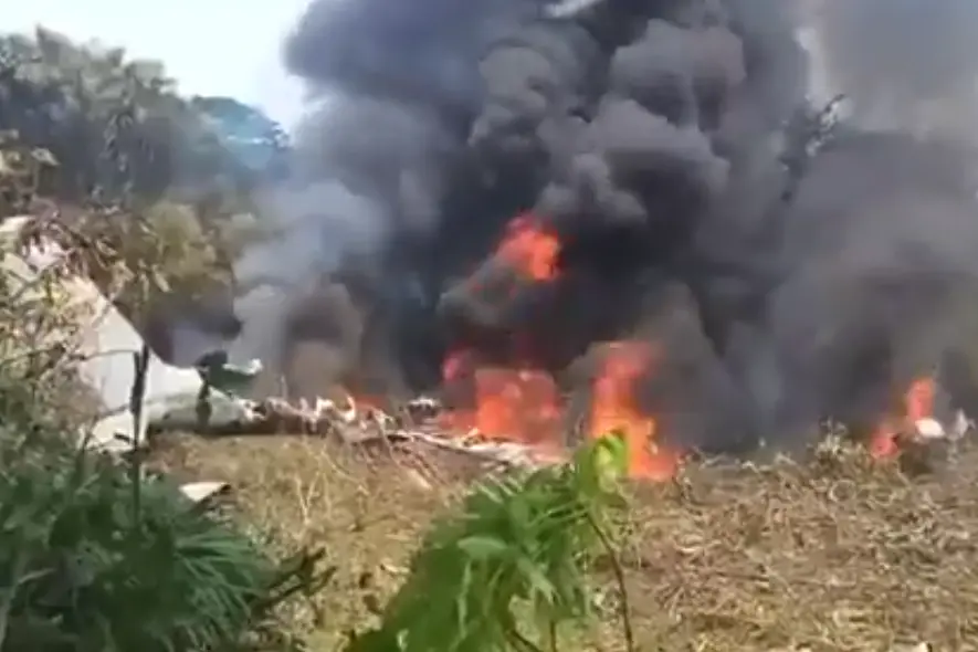Smoke rises from the crash site of a Colombian military Hercules C-130 transport plane in Puerto Leguizamo