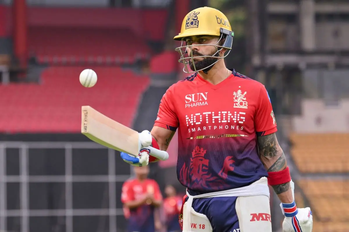 Royal Challengers Bengaluru's Virat Kohli during a practice session ahead of the Indian Premier League (IPL) 2026, at the M Chinnaswamy Stadium, in Bengaluru, Karnataka. (RCB via PTI Photo)