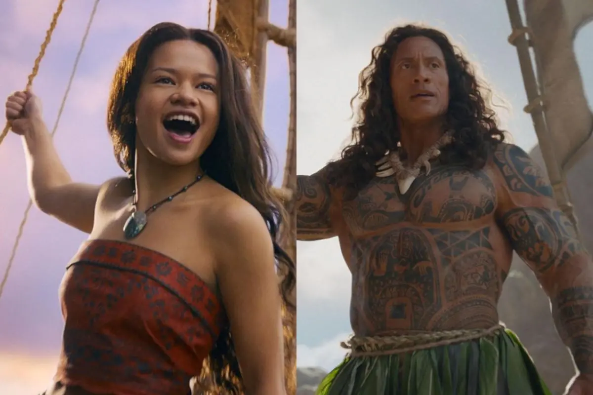 Catherine Laga'aia as Moana, Dwayne Johnson as Maui