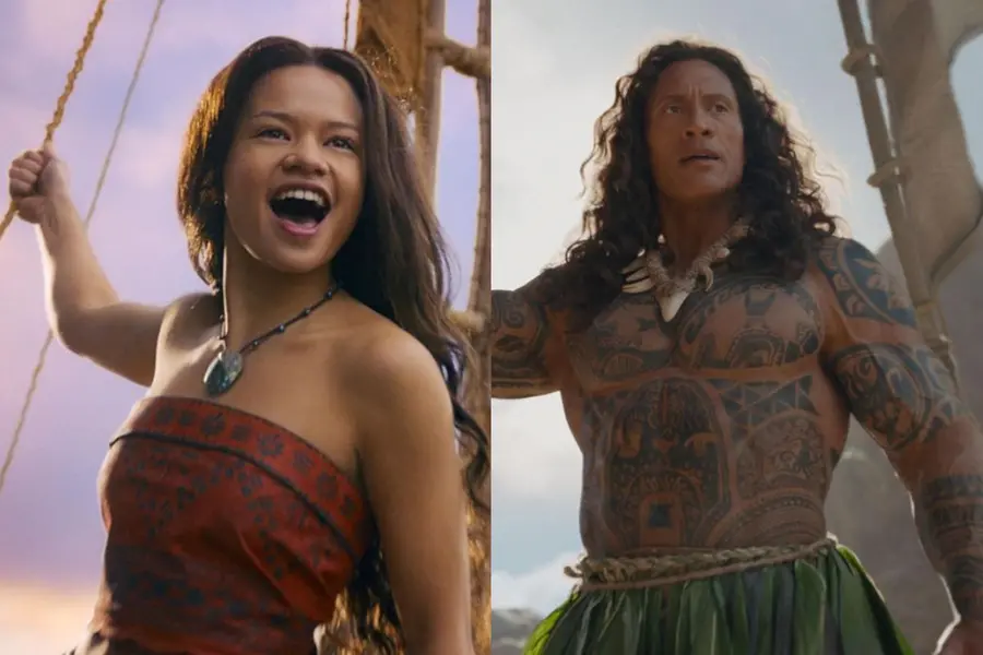 Catherine Laga'aia as Moana, Dwayne Johnson as Maui
