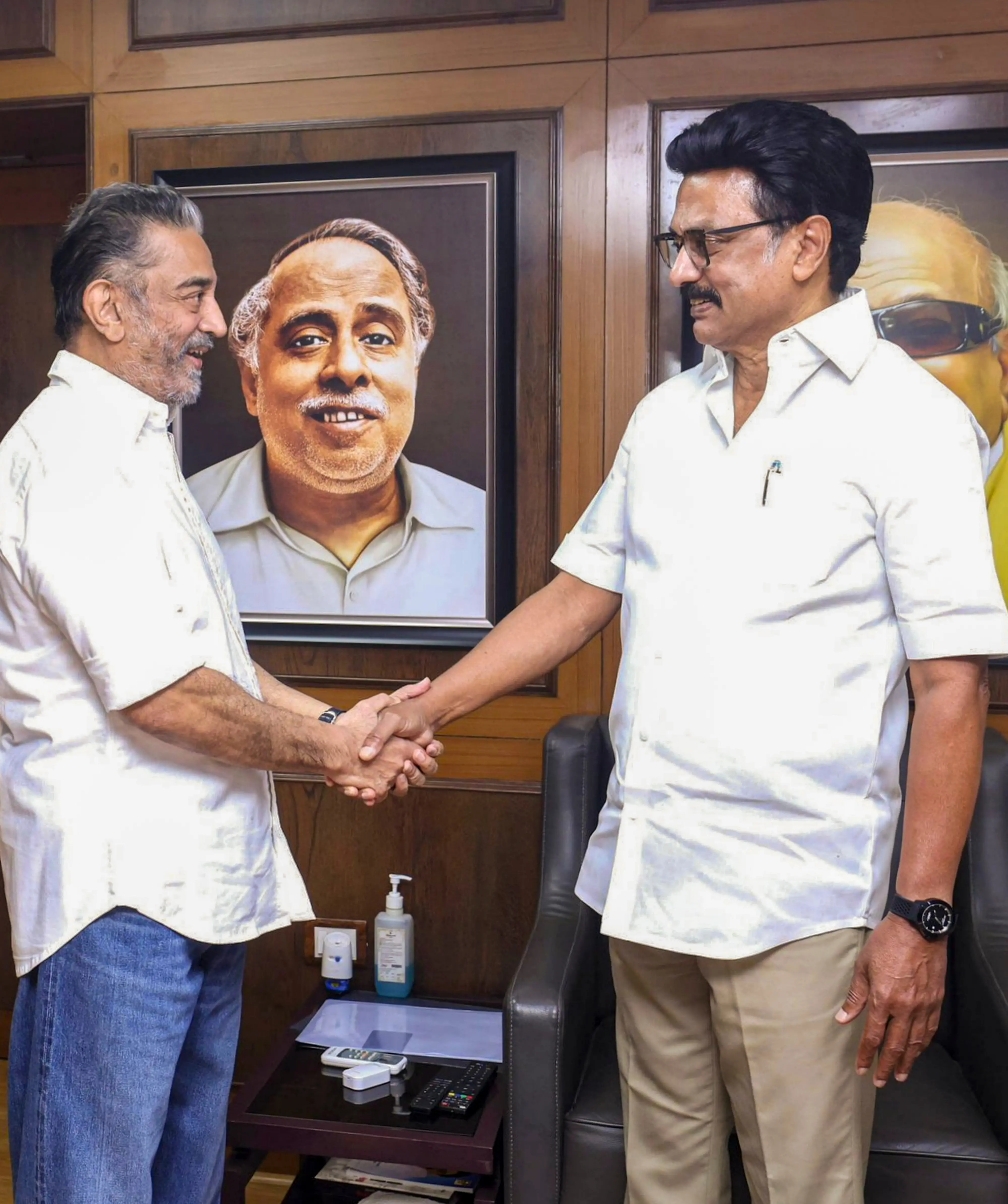 Actor and  Makkal Needhi Maiam (MNM) chief Kamal Haasan and  Tamil Nadu Chief Minister and DMK chief MK Stalin during a meeting | PTI