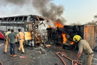 Andhra bus fire accident: 13 dead, several injured after collision with tipper | VIDEO