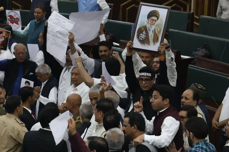 NC MLAs stage a protest and chant slogans inside the J&K assembly against the killing of Iranian Supreme Leader Ayatollah Ali Khamenei and the US-Israel vs Iran conflict.