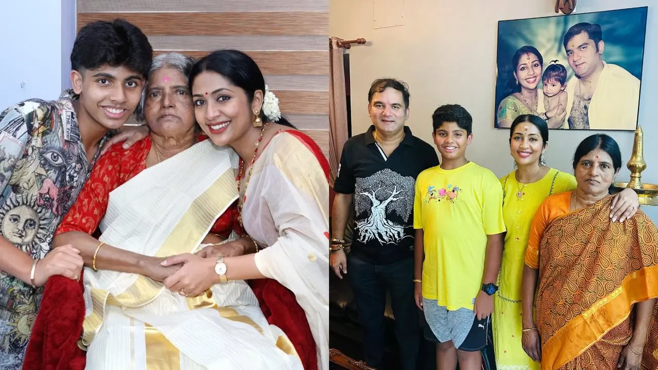 നവ്യ മകനും ഭർതൃമാതാവിനുമൊപ്പം, മുമ്പ് നവ്യ സാമൂഹിക മാധ്യമങ്ങളിൽ പങ്കുവെച്ച കുടുംബചിത്രം| ഫോട്ടോ: Instagram/@navyanair143