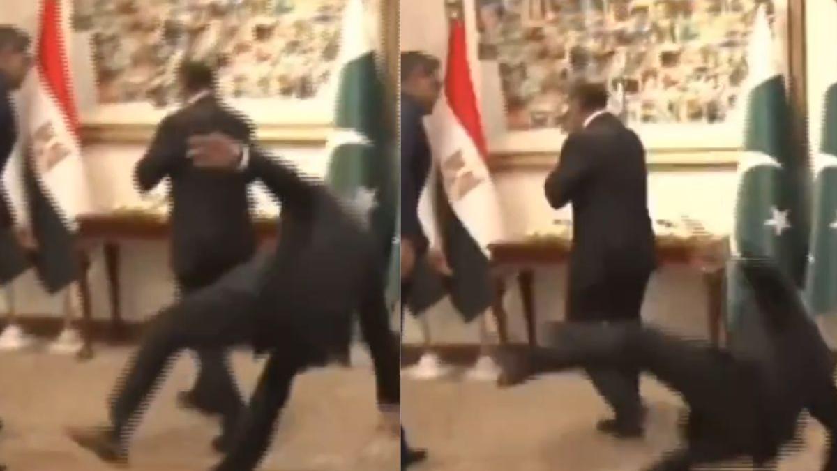Pakistan’s Ishaq Dar falls during reception, diagnosed with shoulder fracture later | VIDEO