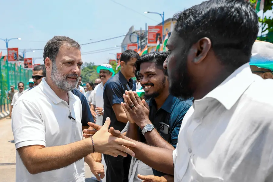 Lok Sabha LoP Rahul Gandhi interacts with people during a corner meeting in Adoor