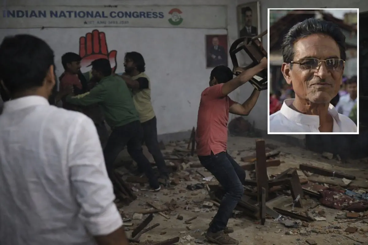 Supporters clash and vandalise a Congress party office in Howrah after a ticket snub sparks rebellion ahead of the West Bengal Assembly polls 2026; inset shows the rebel leader Asit Mitra.