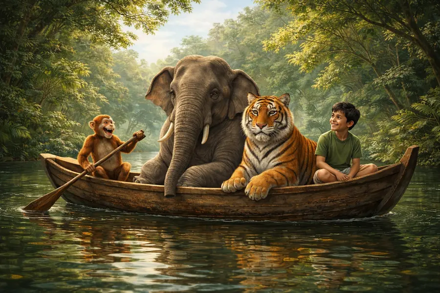kid with animals
