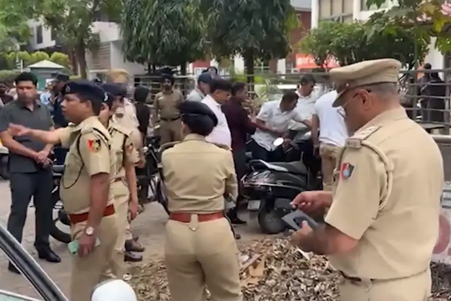 Police officials at the blast area