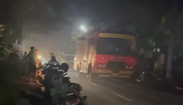 A fire force unit at the site of the explosion