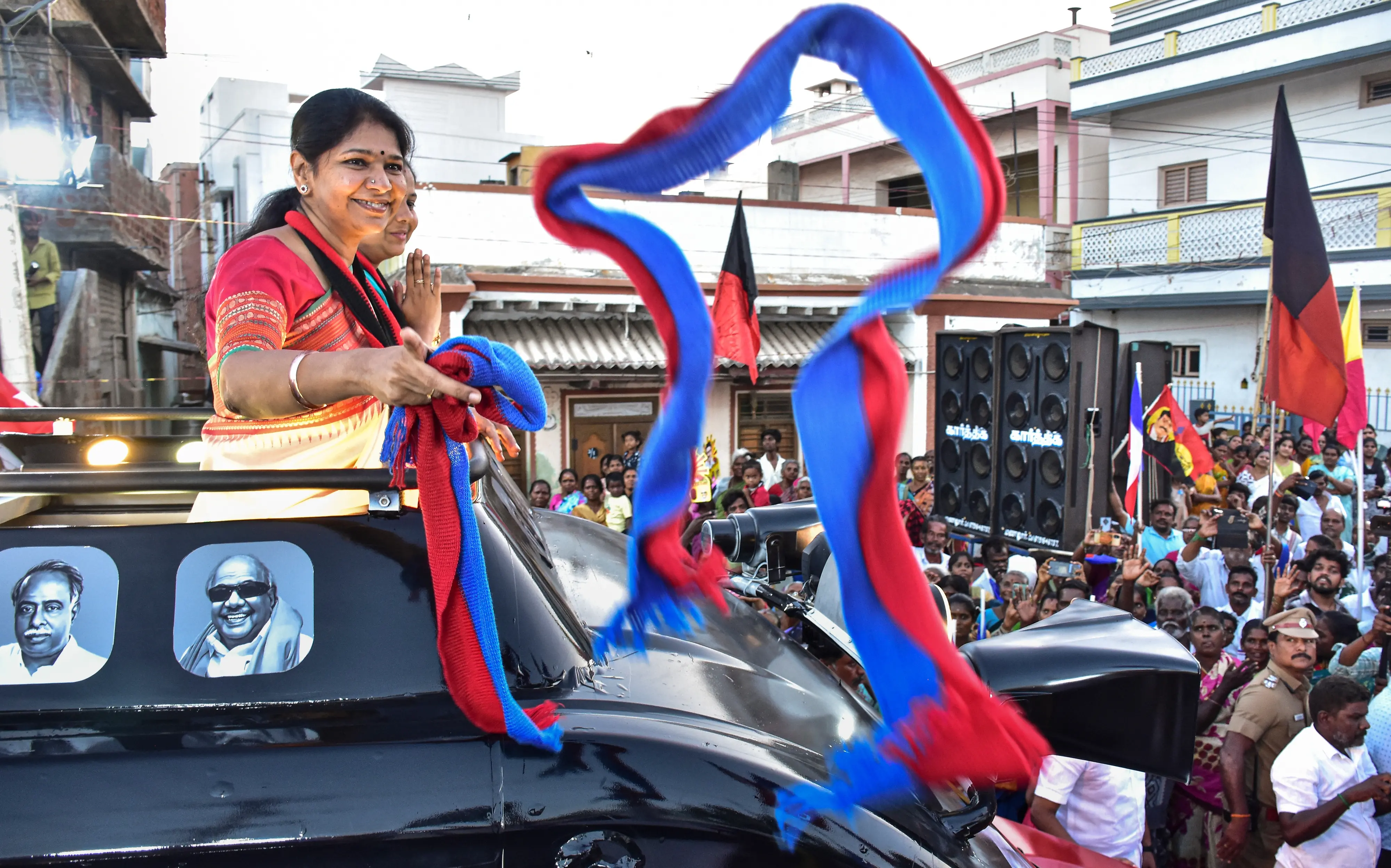 DMK MP Kanimozhi Karunanidhi during a roadshow | Photo: PTI
