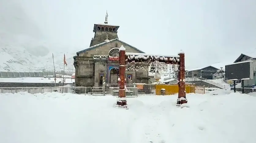 A view of the snow-covered Shri Kedarnath Dham  | Photo: ANI