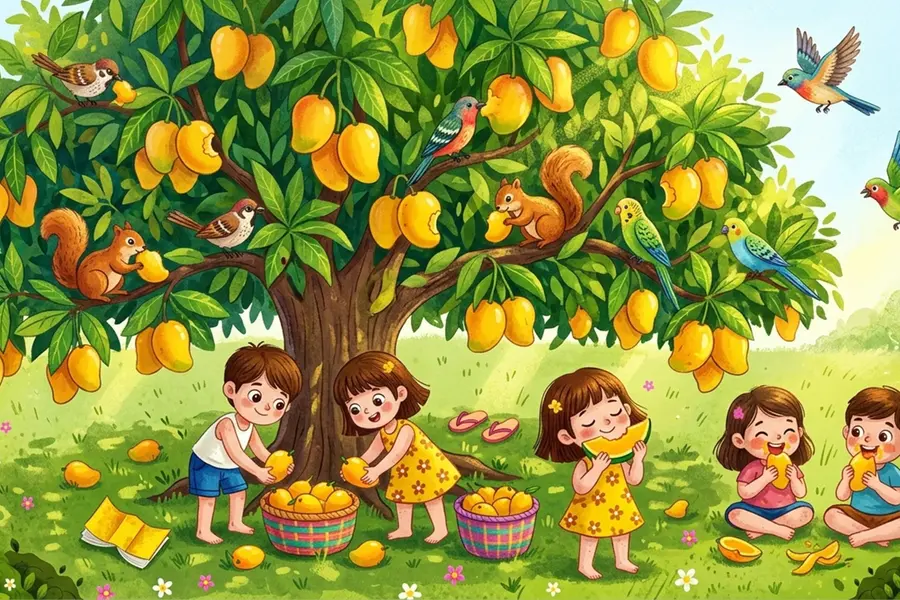 kids under mango tree