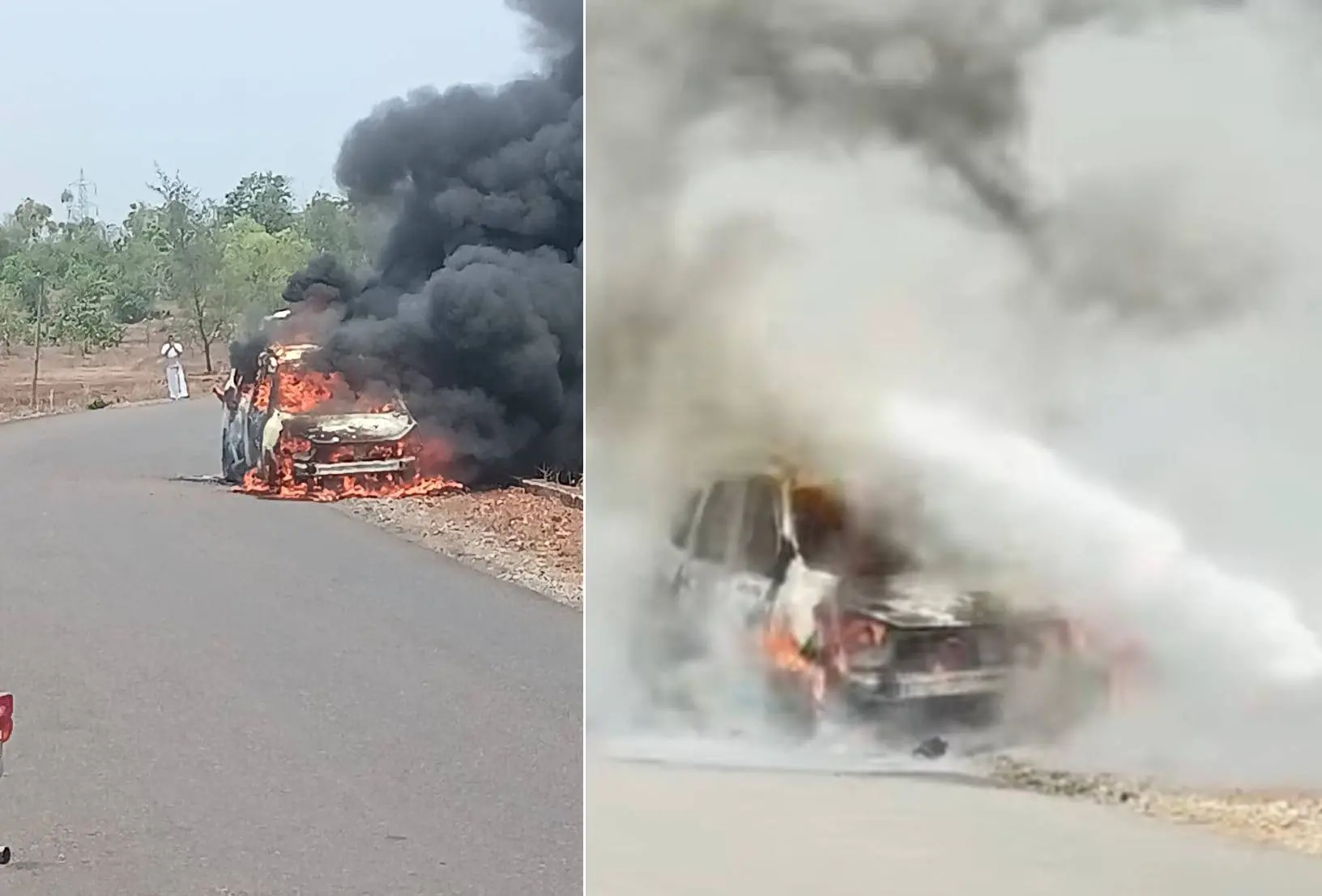 ചീമേനിയില് ഓടിക്കൊണ്ടിരിക്കെ കാറിന് തീപിടിച്ചപ്പോള്