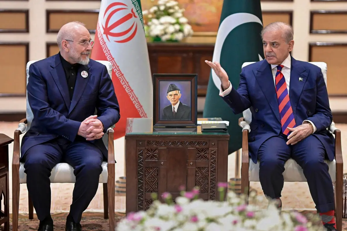 Pakistan Prime Minister Shehbaz Sharif during a meeting with the Iranian delegation led by Speaker of the Iranian Consultative Assembly Mohammad Bagher Ghalibaf | Photo: PTI