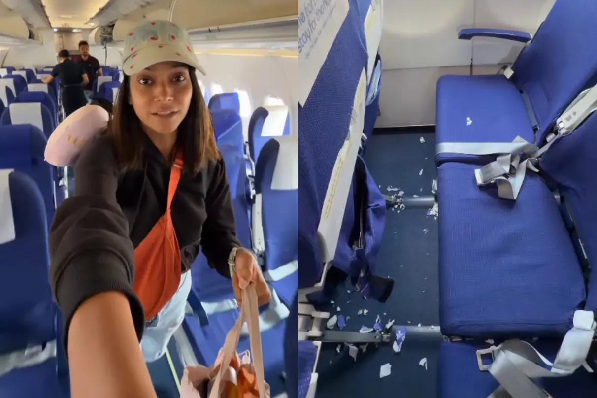 വ്ളോഗർ സന്ധ്യാ മാജി, സന്ധ്യ യാത്ര ചെയ്ത വിമാനത്തിൽ മാലിന്യങ്ങൾ ചിതറിക്കിടക്കുന്നു | Photos: instagram.com/pinkpebble