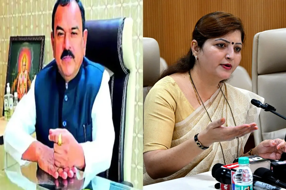 Ashok Kharat (widely known as "Captain" Ashok Kharat) a self-styled godman (left) and Former Maharashtra State Commission for Women Chairperson Rupali Chakankar (right).| Photo: PTI