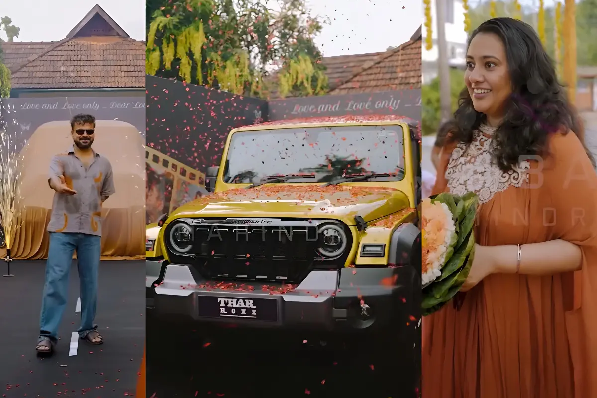 പ്രിയയ്ക്ക് പിറന്നാള് സമ്മാനമായി ഥാര് റോക്സ് നല്കുന്നതിന്റെ ദൃശ്യം | Photo: Facebook/Autobahn Mahindra