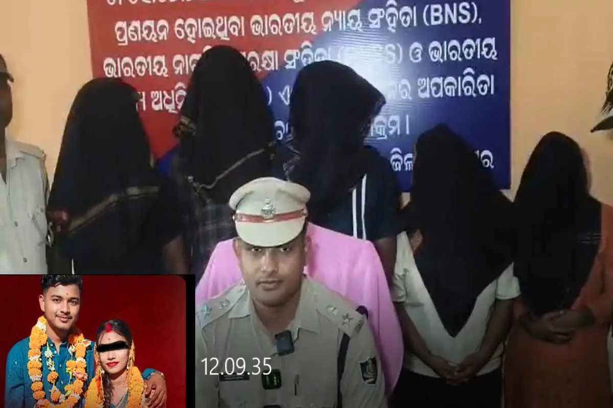 അറസ്റ്റിലായ പ്രതികളുമായി പോലീസ് സംഘം. ഇന്‍സെറ്റില്‍ കൊല്ലപ്പെട്ട സൗമ്യ രഞ്ജനും ഭാര്യയും | Photo Courtesy: x.com/HateDetectors