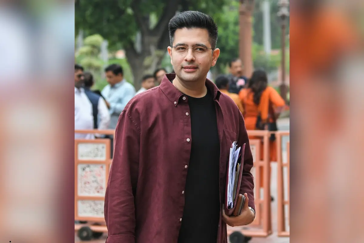 AAP MP Raghav Chadha at the Parliament premises.| Photo: ANI
