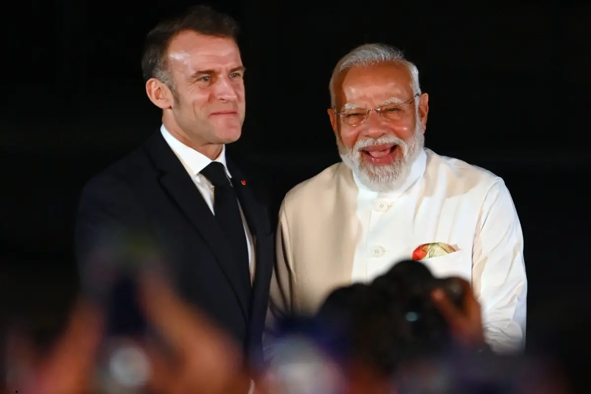 Prime Minister Narendra Modi meets French President Emmanuel Macron.| Photo: PTI
