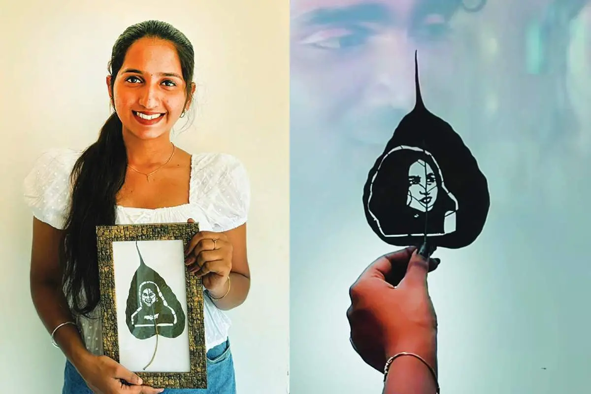 സോനാ ജോര്ജ്/ ലീഫ് കാര്വിങ്ങിലൂടെ തീര്ത്ത നടി മമിത ബൈജുവിന്റെ ചിത്രം | Photo: Mathrubhumi