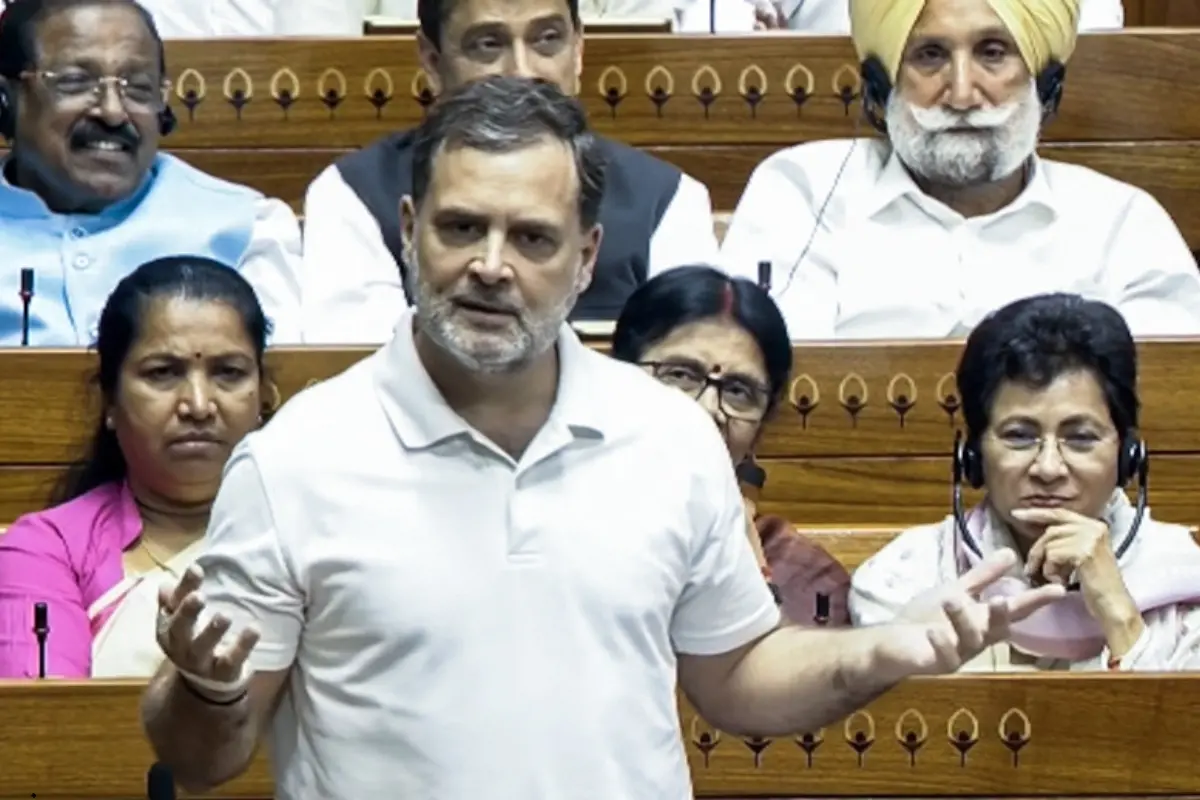 Lok Sabha LoP Rahul Gandhi speaks in the Lok Sabha during the Special Session (2026-27) of Parliament, in New Delhi.| Photo: ANI