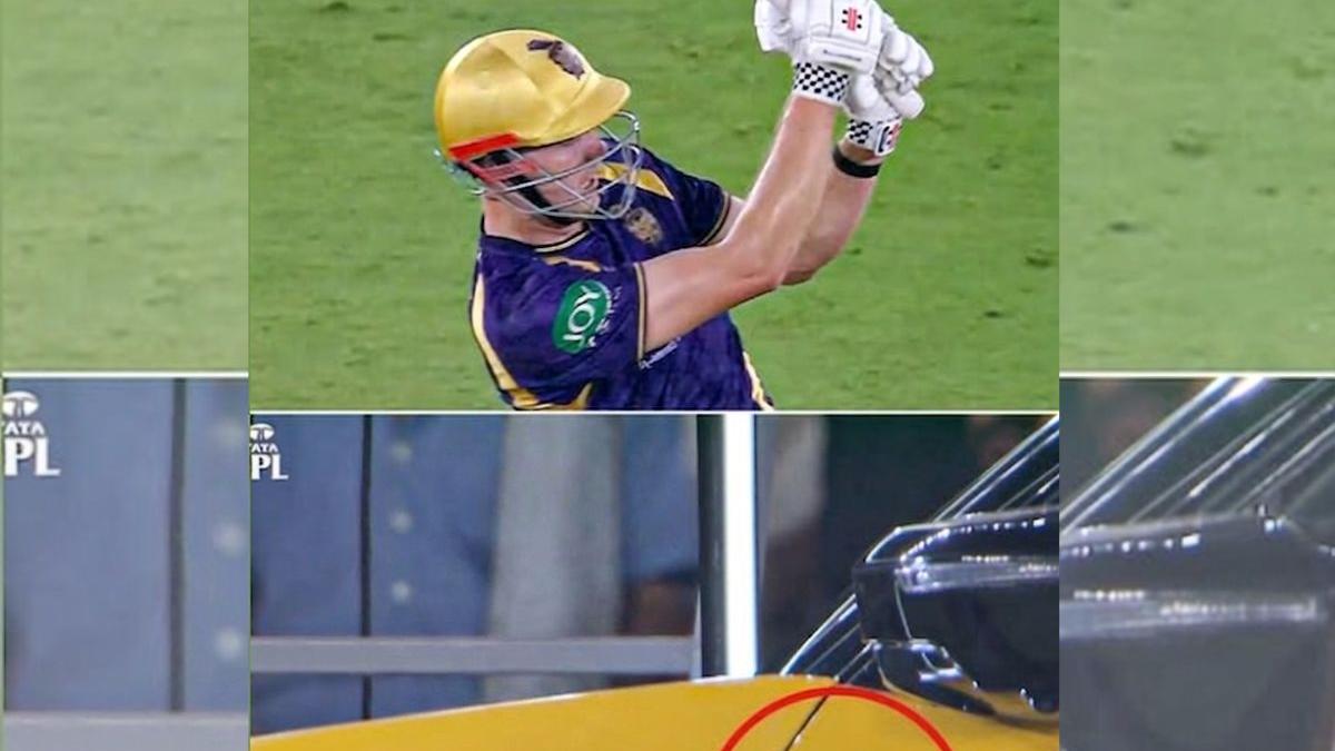 GT vs KKR | Cameron Green’s towering six hits advertising car in stadium