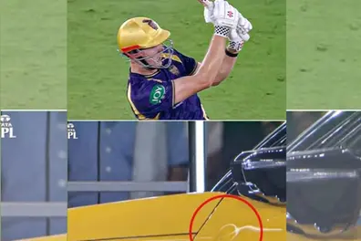 GT vs KKR | Cameron Green’s towering six hits advertising car in stadium