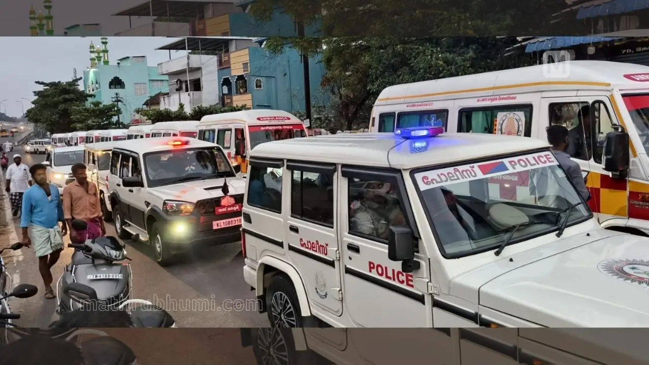 Ambulances carrying the bodies of nine Malayali victims of the Valparai road accident | Photo: PP Ratheesh, Mathrubhumi