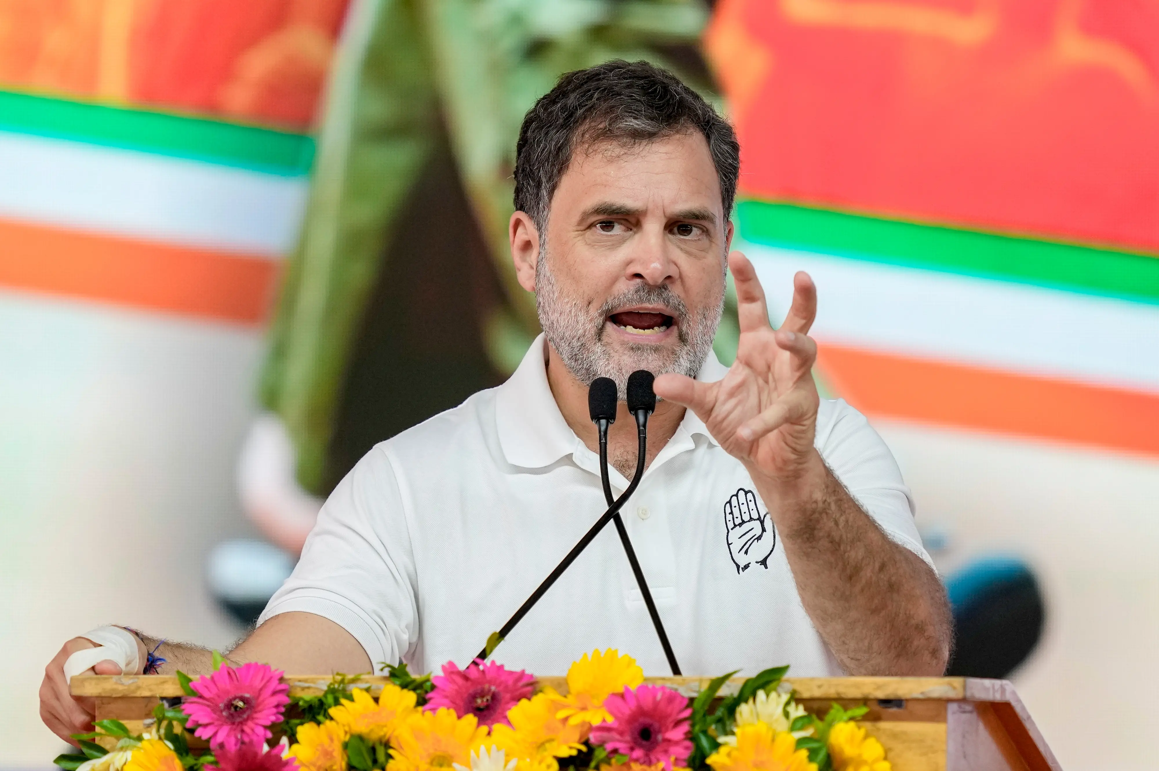 പൊന്നേരിയിൽ ജനങ്ങളെ അഭിസംബോധന ചെയ്യുന്ന രാഹുൽ ഗാന്ധി | PHOTO: PTI