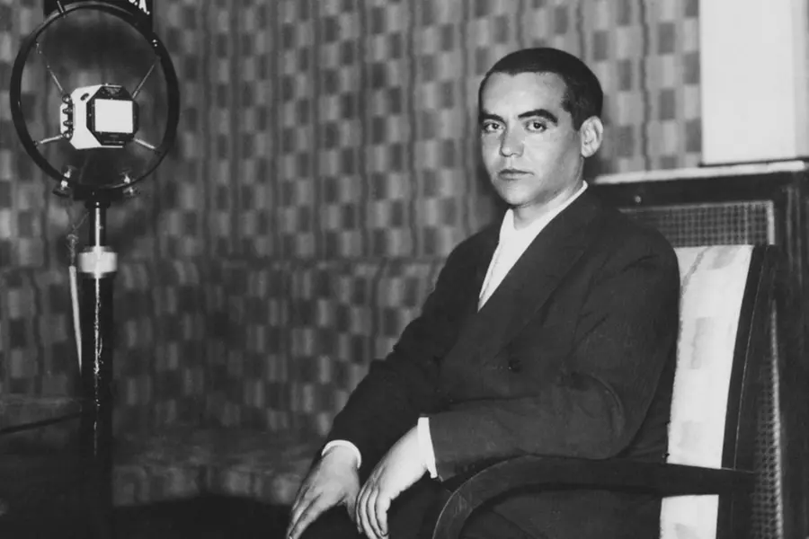 An old black and white portrait of the Spanish poet and playwright Federico García Lorca, capturing his contemplative expression and classic early 20th-century style