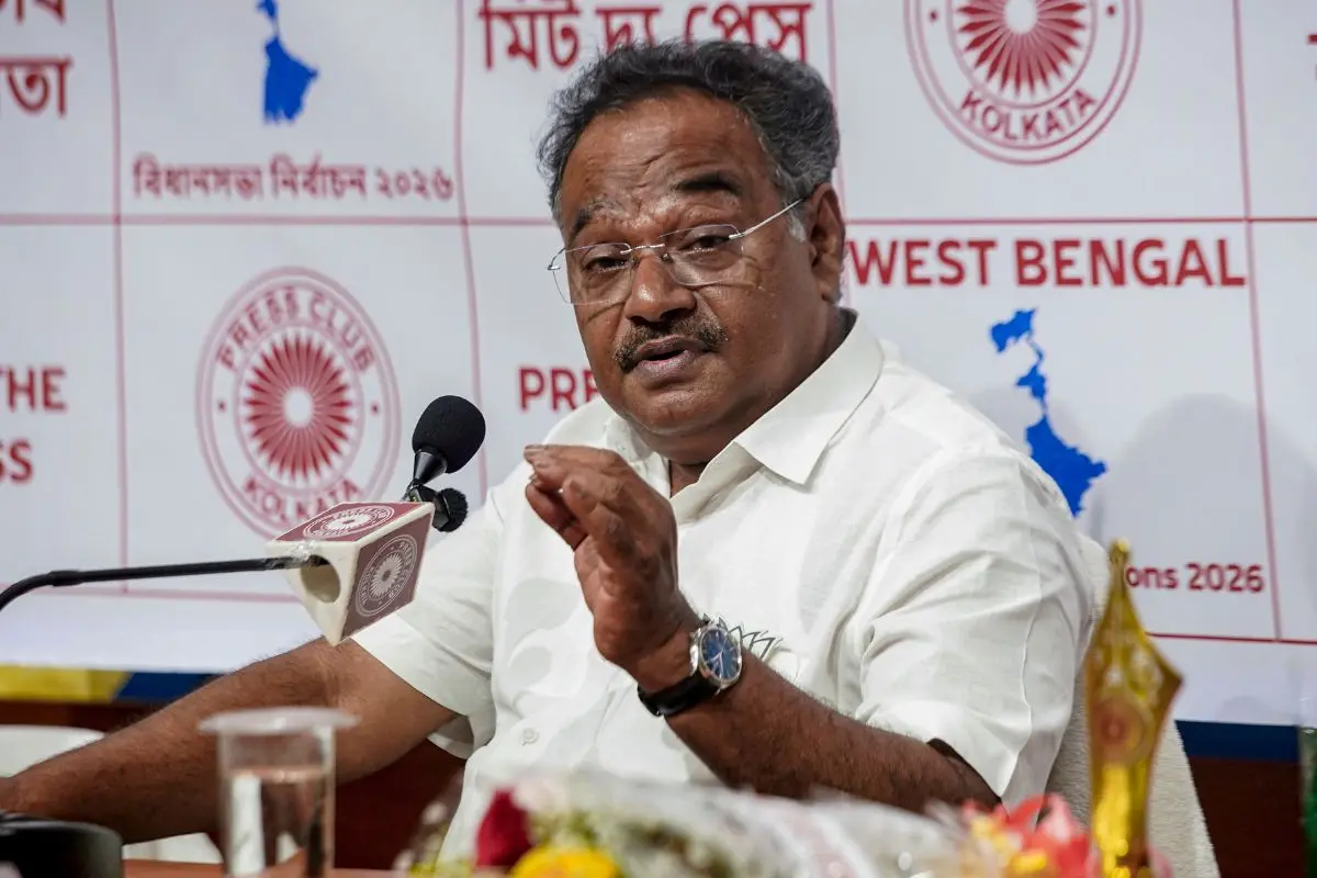 Samik Bhattacharya addresses a press meet in Kolkata, announcing a proposed ₹5,000 monthly allowance for journalists ahead of the Assembly elections. (PTI Photo)