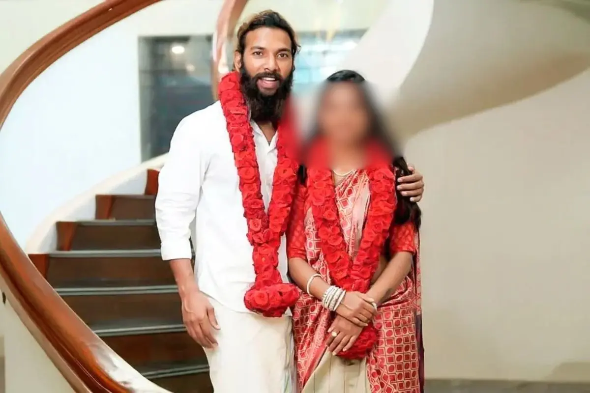 Farman Khan pose with partner after their wedding ceremony, now at the centre of a major controversy following revelations about her age | Photo: X