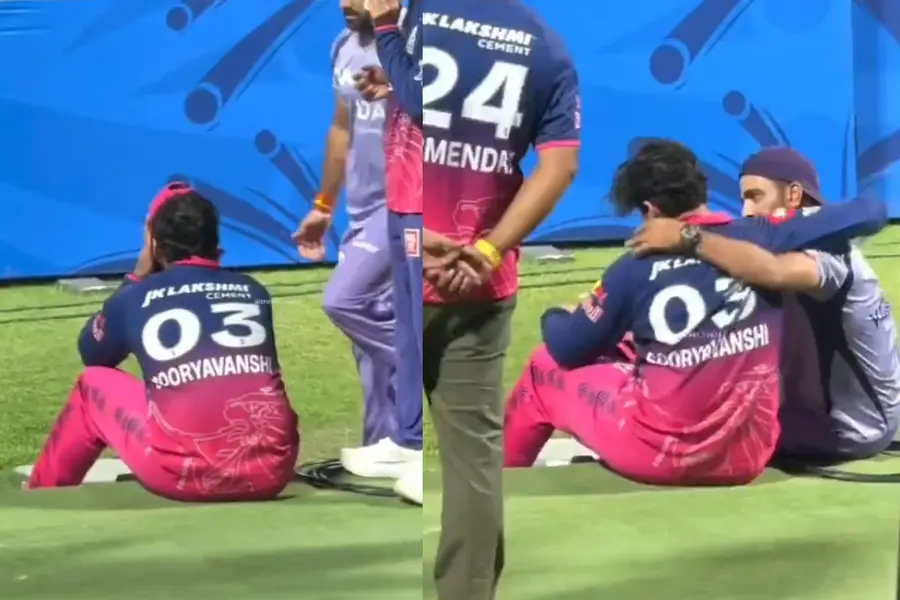 തോൽവിക്കു പിന്നാലെ മൈതാനത്ത് പൊട്ടിക്കരഞ്ഞ് വൈഭവ്; ആശ്വസിപ്പിക്കാനെത്തി കൊൽക്കത്ത സ്റ്റാഫ്