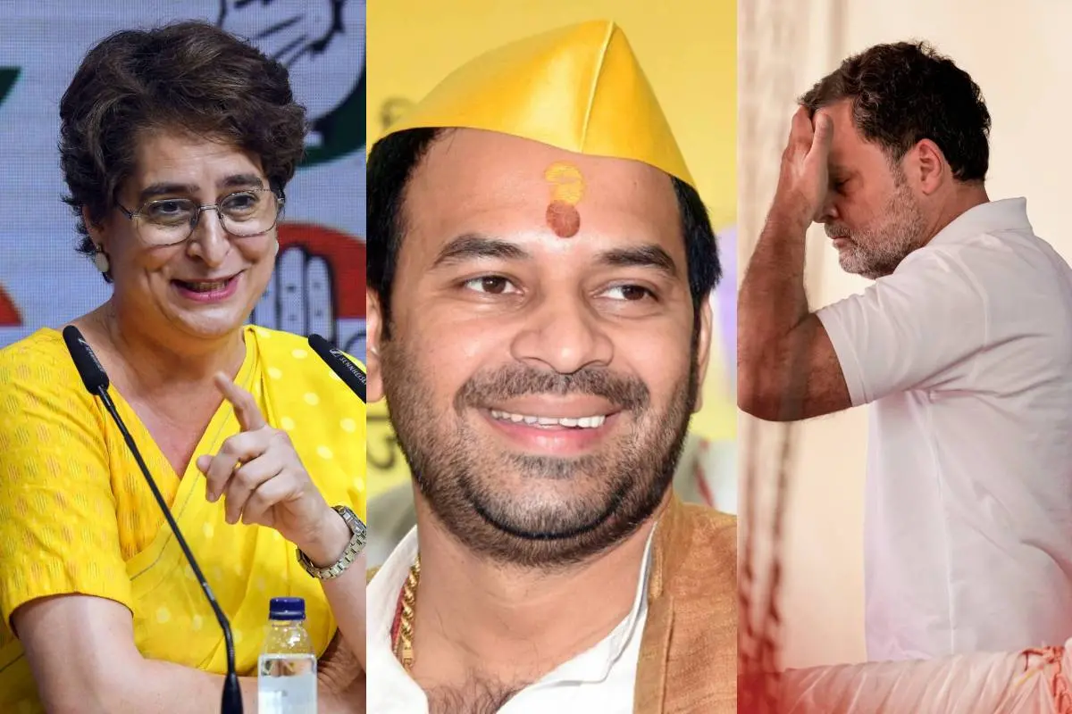 പ്രിയങ്ക ഗാന്ധി, തേജ് പ്രതാപ് യാദവ്, രാഹുൽ ഗാന്ധി | ഫോട്ടോ - എ.എൻ.ഐ., പി.ടി.ഐ.