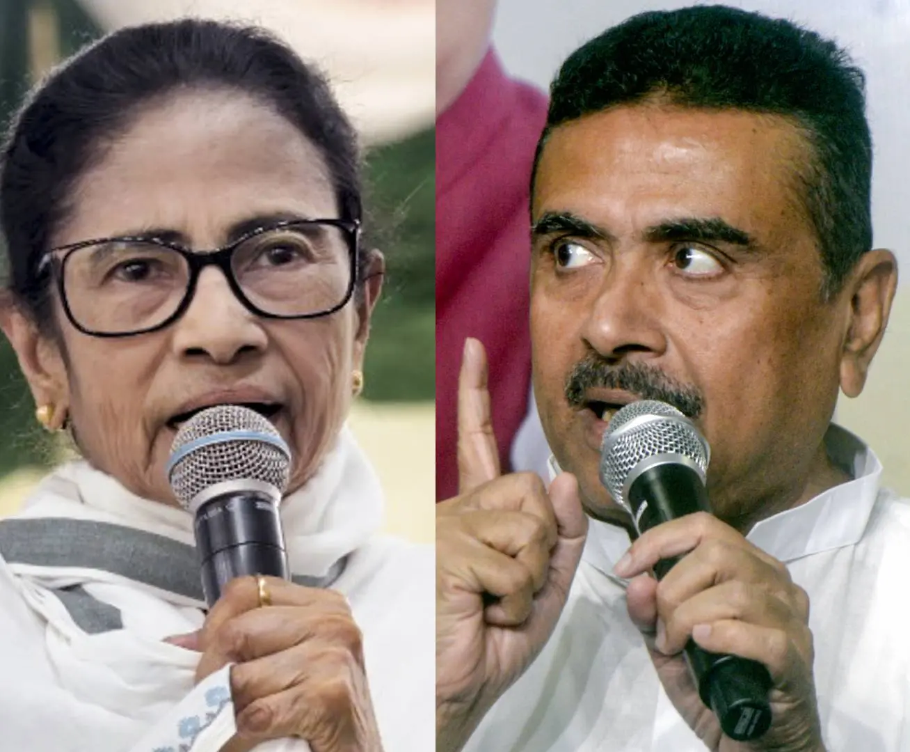മമതാ ബാനർജി, പശ്ചിമബംഗാൾ പ്രതിപക്ഷ നേതാവ് സുവേന്ദു അധികാരി | Photo: PTI, ANI