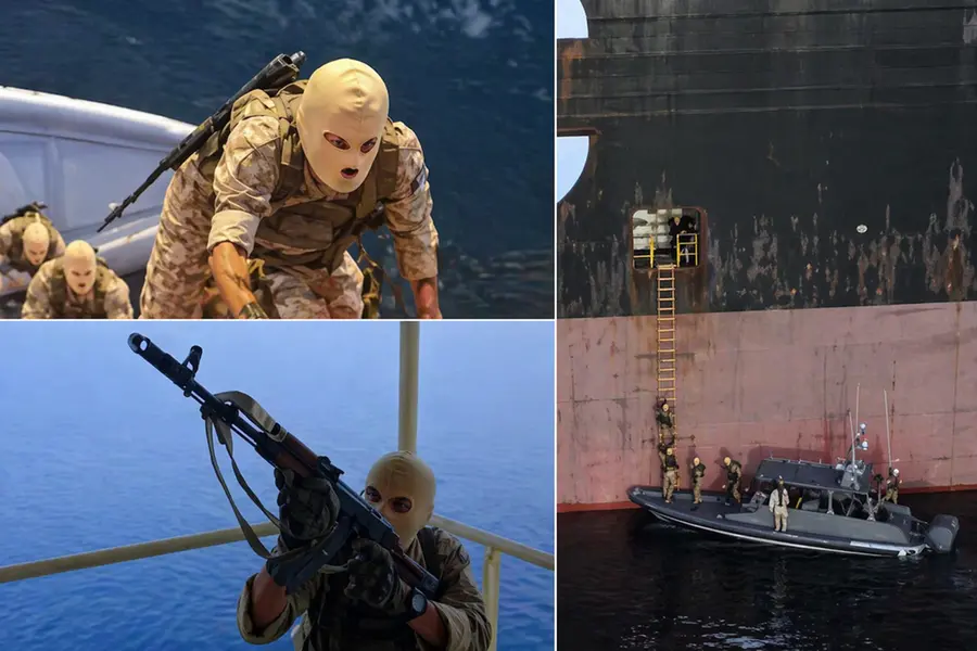 A screengrab of the video shared by Iran showing its armed soldiers entering a ship in Strait of Hormuz