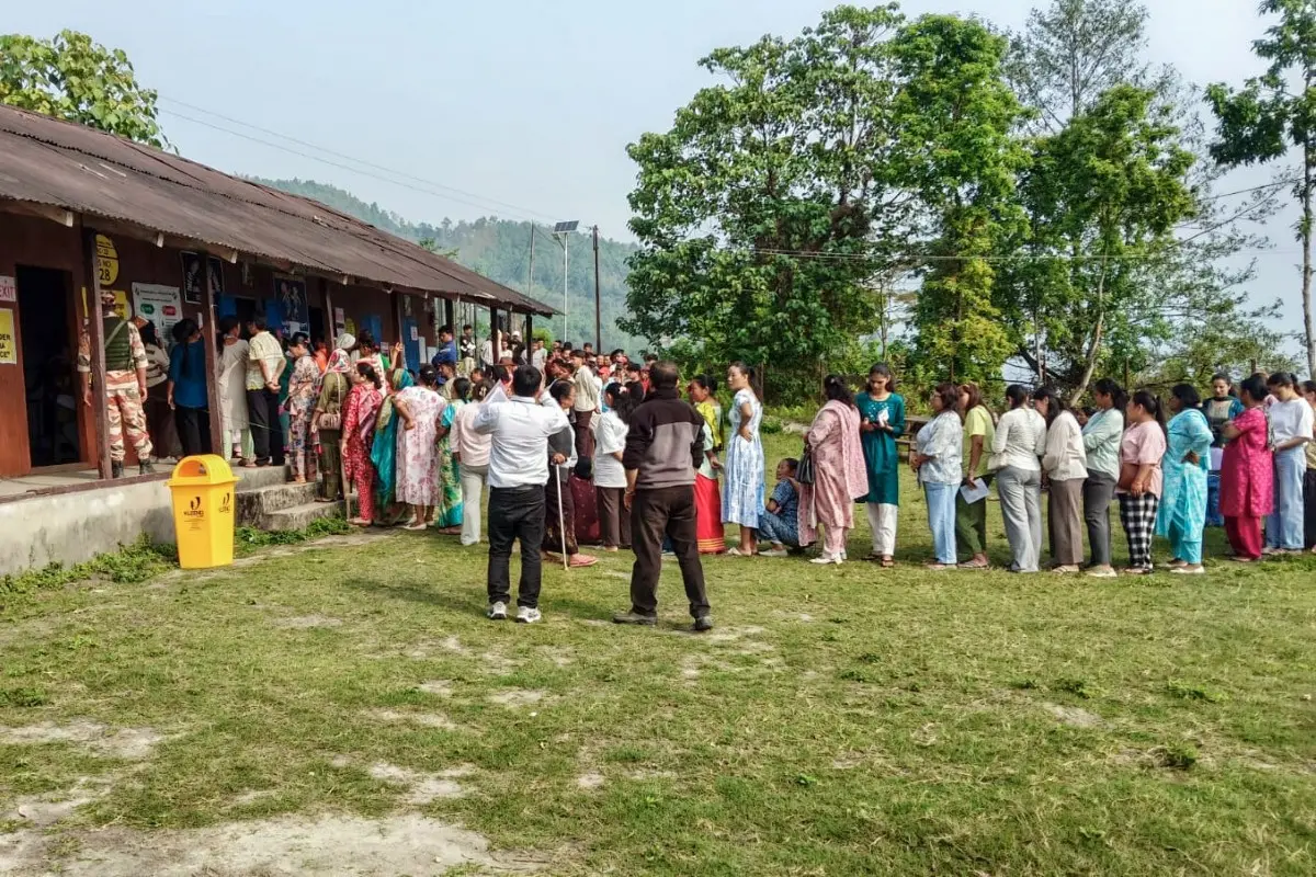 Voters' queue in front of polling station, in Kalimpong on Thursday