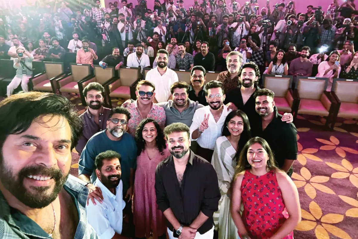 പേട്രിയറ്റ് സിനിമ റിലീസിന് മുന്നോടിയായി നടന്ന പത്രസമ്മേളനത്തില്‍ മമ്മൂട്ടിയും അണിയറപ്രവര്‍ത്തകരും | Photo: Mathrubhumi