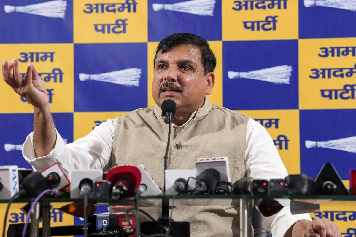 AP leader and Rajya Sabha MP Sanjay Singh addresses a press conference, at Party office, in New Delhi | Photo: ANI
