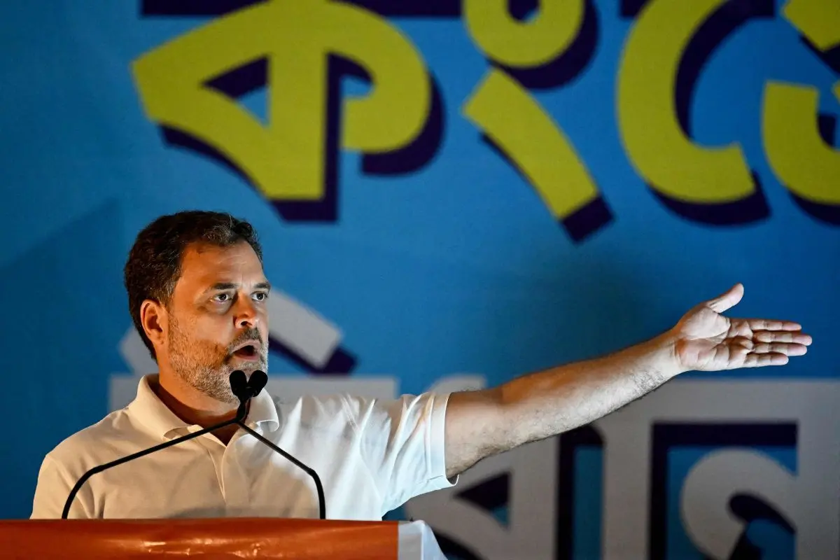 Indian National Congress (INC) party leader Rahul Gandhi addresses an election rally ahead of the second phase of the West Bengal Legislative Assembly elections in Kolkata on April 25, 2026. (Photo: AFP)