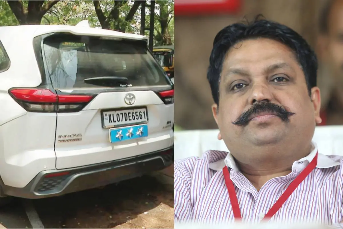 കാറിൽ പതിപ്പിച്ച സ്റ്റാർ ബോർഡ്, ടോമിൻ ജെ. തച്ചങ്കരി | ഫോട്ടോ - മാതൃഭൂമി