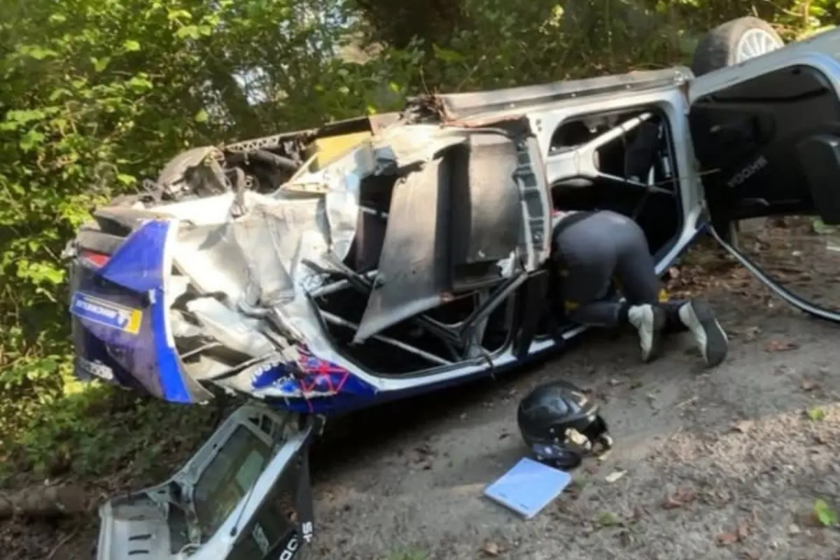 Engaged in the Rallye de Wallonie in Belgium, Jos Verstappen violently went off the road this morning | Photo: @RallyeSport on X