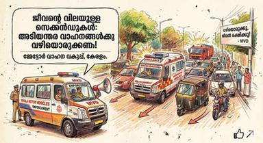 ജീവന്റെ വിലയുള്ള സെക്കൻഡുകൾ: അടിയന്തര വാഹനങ്ങൾക്കു വഴിയൊരുക്കണം; ബോധവത്കരണവുമായി മോട്ടോർവാഹന വകുപ്പ്