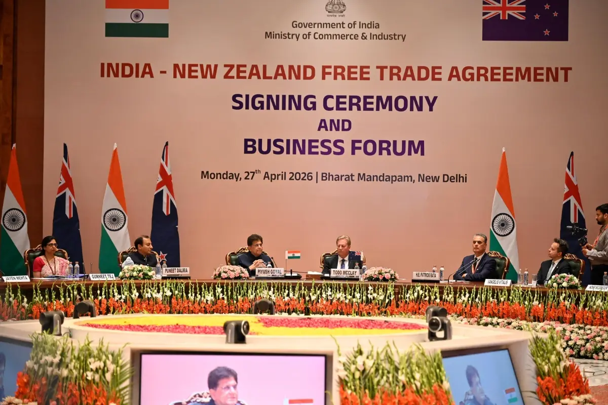 Piyush Goyal, Minister of Commerce and Industry, India along with Todd McClay, Minister for Trade & Investment, New Zealand at India-New Zealand Business Forum | Photo: @PiyushGoyal on X