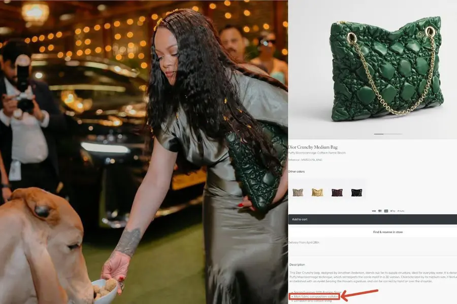 Rihanna feeds cow, holds calfskin Dior bag; internet can't ignore irony, says ‘feeding her dinner’